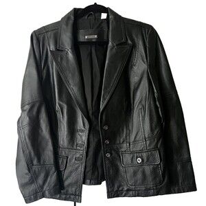 i.c. relaxed Black Leather Collared Button Blazer Women's Large